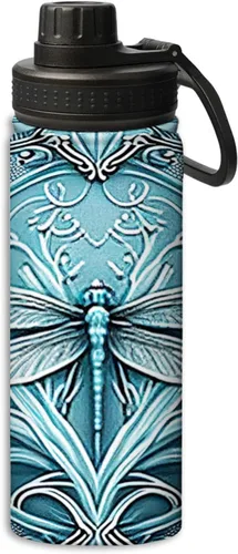 Miniatura 15 de Botella de agua de acero inoxidable de 18 onzas con diseño floral de flores en una noche negra, aislada al vacío, de doble pared, a prueba de fugas