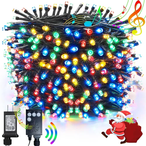 Toodour - Luces LED de Navidad para exteriores, 131 pies, 350 luces LED para interiores con música, sensor de movimiento, luces de árbol de Navidad