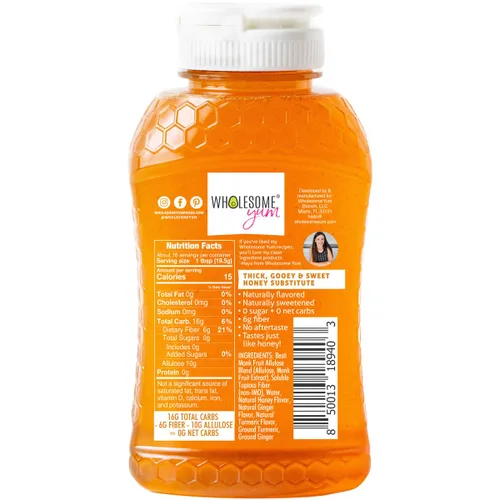 Miniatura 3 de Wholesome Yum Sustituto de miel de jengibre y cúrcuma sin azúcar (Keto), alternativa natural a la miel sin azúcar con fruta de monje y alulosa, 0