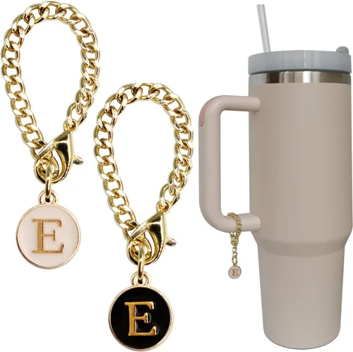Accesorios de dije de letra para vaso Stanley, 2 unidades, identificación con inicial de nombre, personalizable, para vaso Stanley