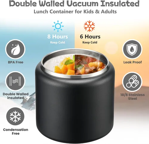Miniatura 5 de BABHAMNESS Termo de sopa de 26 onzas para comida caliente para niños, frasco de comida aislado al vacío con tapa con hebilla, boca ancha, recipiente