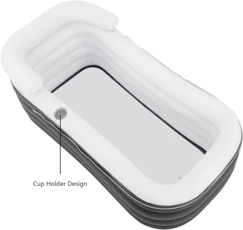 Miniatura 6 de Bañera portátil, 48 x 20.47 x 17.7 pulgadas de capacidad de 50.2 galones, bañera inflable plegable de pie independiente con bomba de aire eléctrica