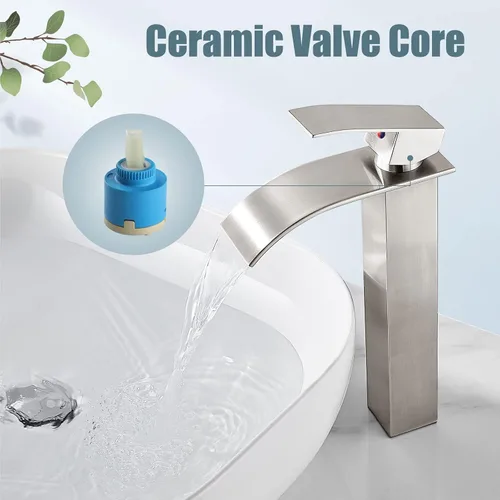 Miniatura 3 de Aolemi Grifo de baño alto para lavabo, grifo de lavabo de un solo agujero, 1 mango, grifo mezclador de montaje en cubierta RV con montaje de drenaje