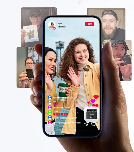 Miniatura 2 de Paquete de 2 mini micrófonos de solapa inalámbricos para iPhone Android, funda de carga, rango de 130 pies, cancelación inteligente de ruido, sonido