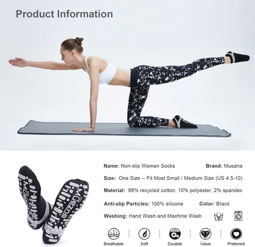 Miniatura 19 de Muezna Calcetines de yoga antideslizantes para mujer, antideslizantes, para pilates, barras, calcetines de hospital con agarres, talla 5-10