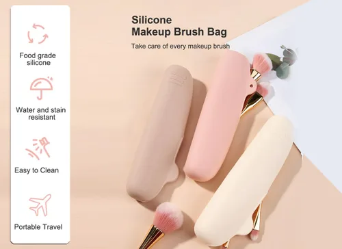 Miniatura 3 de Esponja de maquillaje de viaje de silicona suave y soporte para pinceles, a prueba de polvo, maquillaje cosmético portátil para belleza facial