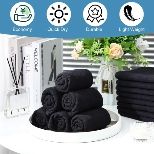 Miniatura 3 de Moukeren 72 unidades de toallas de mano negras para salón de microfibra absorbentes resistentes 16 x 27 toallas de mano para el cabello a granel
