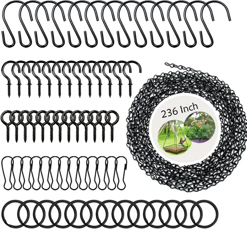 YINGFENG - Set de 236 pulgadas de cadenas colgantes de metal negro y ganchos para cestas, para comederos de aves, bebederos de pájaros, macetas,