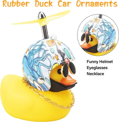 Miniatura 4 de wonuu Decoración de pato de goma para automóvil, lindos adornos de pato amarillo para tablero de instrumentos de automóvil con hélice