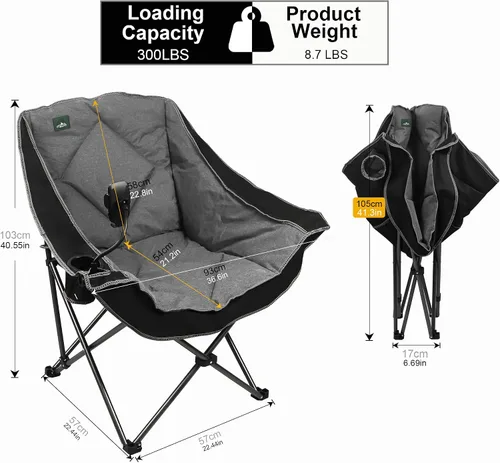 Miniatura 3 de Northroad Silla de camping plegable de gran tamaño, silla de césped acolchada para exteriores con soporte para tazas, bolsa de transporte
