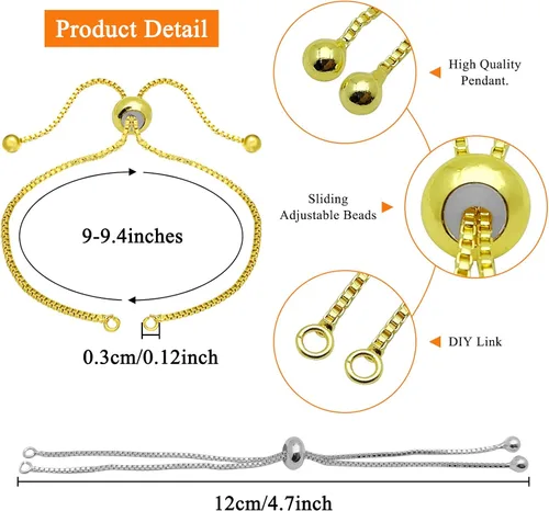 Miniatura 3 de Oubaka 12 pulseras deslizantes ajustables, cadenas extensoras ajustables con extremos de bola, cadenas extensoras para pulseras, joyería