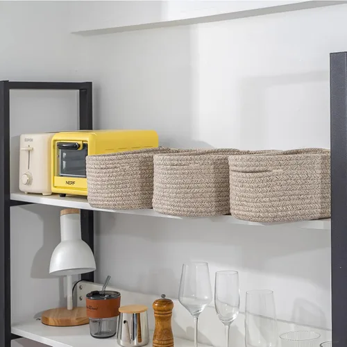 Miniatura 7 de CubesLand Cesta rectangular de organización/almacenamiento, cestas tejidas de cuerda de algodón natural para organizar, cesta pequeña para niños