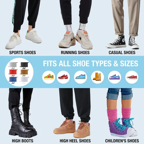 Miniatura 5 de Cordones para zapatos sin ataduras para niños y adultos, 6 pares de cordones elásticos para zapatos planos con hebilla de metal