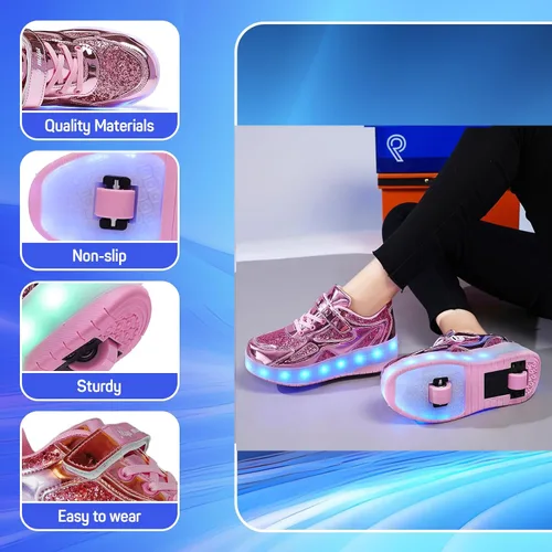 Miniatura 7 de Zapatos para niños con ruedas - 4 en 1 Zapatos con ruedas iluminados con luces LED recargables por USB para regalos de Navidad y escuela
