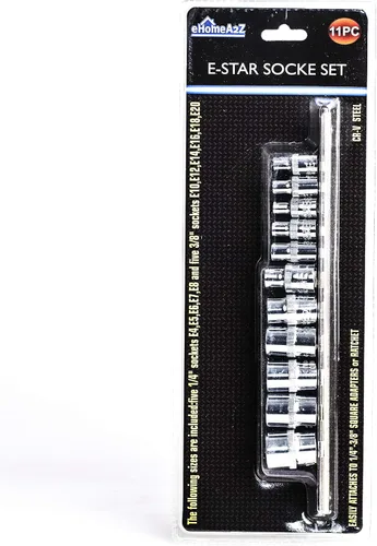 Miniatura 5 de 11 Pc E-Torx hembra Star Drive Sockets Set CR-V Acero E4 - E20