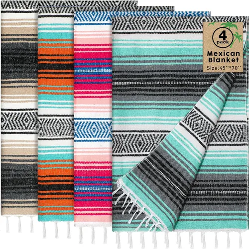 Miniatura 12 de Oudain - Paquete de 3 mantas mexicanas de 45 x 70 pulgadas, manta tejida de sarape Baja para playa, picnic, camping, decoración bohemia para sofá