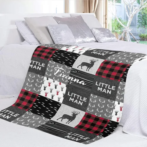 Miniatura 3 de Manta personalizada con diseño de astas, Little Man con texto y nombre, manta de forro polar súper suave para sofá, cama, 50 x 60 pulgadas