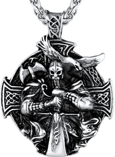 U7 Wiccan Necklace Pagan Pendant Men Women Stainless SteelBlack18K Gold Plated PentagramNorse VikingRaven Occult Necklaces