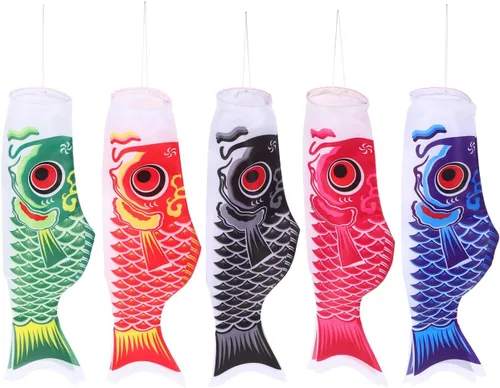 Miniatura 11 de Juego de 5 calcetines de viento de carpa japonesa, juego de calcetines de viento Koinobori de 15.7 pulgadas, serpentina de bandera de pez Koinobori