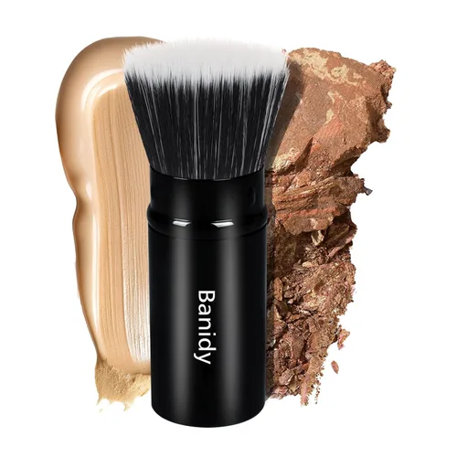 Miniatura 13 de Brocha de maquillaje Kabuki para la cara, retráctil, cepillo Kabuki de viaje, portátil, impecable para base, rubor en polvo, bronceador, pulido