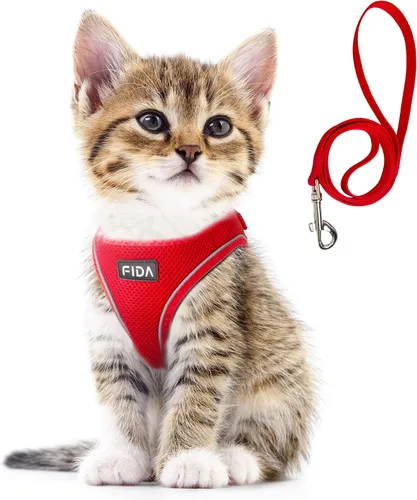 Miniatura 14 de Juego de arnés y correa Fida para gatos y cachorros para caminar, a prueba de escapes, arnés para gatitos con malla transpirable liviana y suave