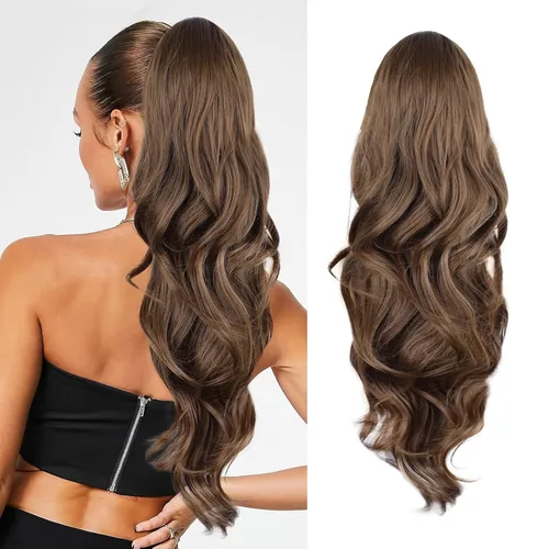 Miniatura 14 de Extensión de cola de caballo rubio, extensión de cola de caballo con cordón de 20 pulgadas para mujeres, extensiones de cabello de cola de caballo
