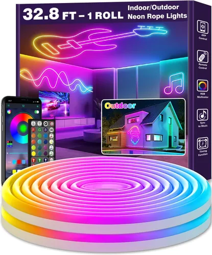 Miniatura 12 de Tira de luces de neón de 20 pies, cuerda de luces LED flexible con aplicación/control remoto, múltiples modos de luces, luces de neón LED RGB IP65