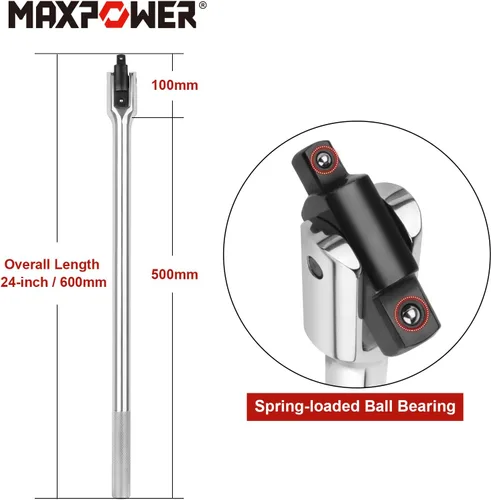 Miniatura 2 de MAXPOWER Barra de disyuntor de 24 pulgadas de doble transmisión con mango flexible de transmisión de 3/4 de pulgada y de 1/2 de pulgada