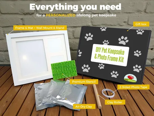 Miniatura 2 de Kit de recuerdo y marco de fotos con estampado de patas de perro o gato, marco de fotos de madera de primera calidad, molde de arcilla para huellas