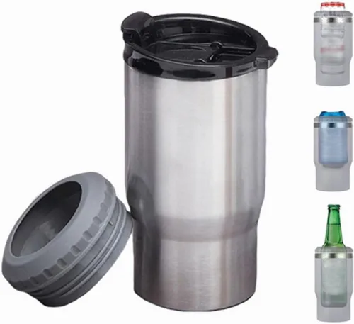 Miniatura 5 de Enfriador de latas de acero inoxidable de 14 oz, 4 en 1, con aislante para botellas de cerveza de 12 oz, con 2 tapas, enfriador térmico aislado