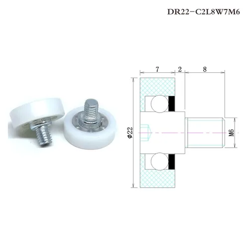 Miniatura 7 de 10 piezas de diámetro exterior 0.866 in POM U guía de ranura y rodillo de cajón de refrigerador 22x7xM6 DU22 C6L8W7M6 cajón rueda redonda DR19 DR22