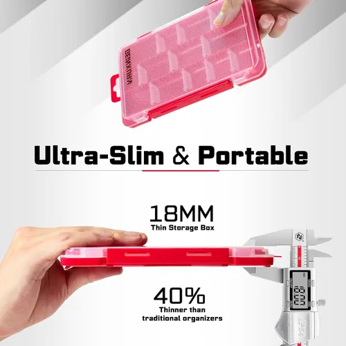 Miniatura 5 de Geinxurn Organizador pequeño de piezas de almacenamiento plano, 2 piezas, caja de herramientas de plástico transparente portátil rojo