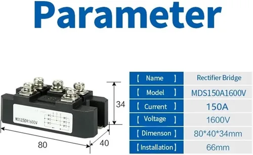 Miniatura 2 de 1PC MDS150A 3-Phase Diode Bridge Rectifier 150A Amp 1600V Copper 150 Celsius 80x40x33mm Metal Case Diode Bridge Control