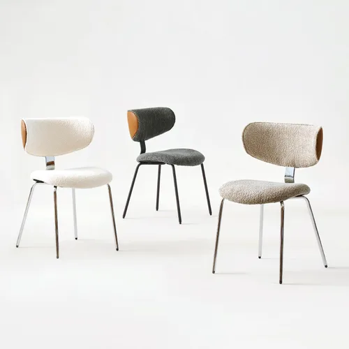 Miniatura 8 de GrandNoor Modern Boucle - Juego de 2 sillas de comedor de piel sintética, respaldo curvado, sillas de comedor tapizadas con patas de metal
