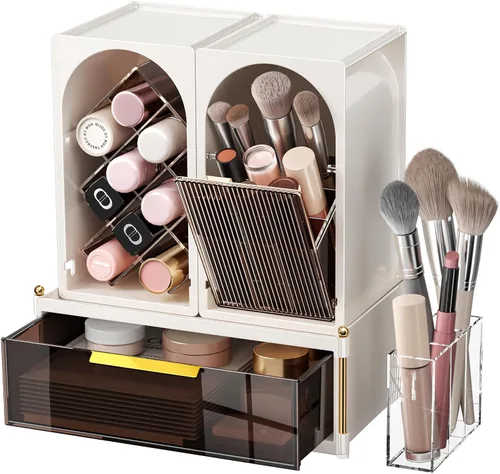 Miniatura 13 de INVSSENE Organizador de maquillaje apilable, almacenamiento de perfume para cuidado de la piel, lápiz labial cosmético, máscara facial, paletas