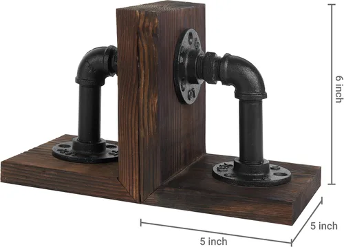 Miniatura 4 de MyGift Sujetalibros Decorativos, Sujetalibros para Estantes, Sujetalibros de Metal para Libros Pesados, Decoración de Oficina para Hombres, Tope