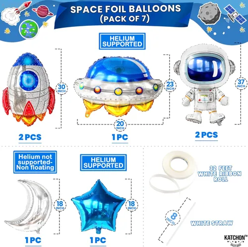 Miniatura 2 de Katchon, Juego de decoraciones de cumpleaños de gran espacio, 37 pulgadas, paquete de 7, globos de cohete, globos de astronauta para decoraciones