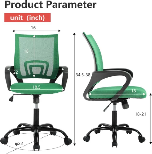 Miniatura 3 de PayLessHere Silla ergonómica para computadora de oficina, silla de escritorio económica, ajustable, cómoda, con respaldo medio, de trabajo con Verde
