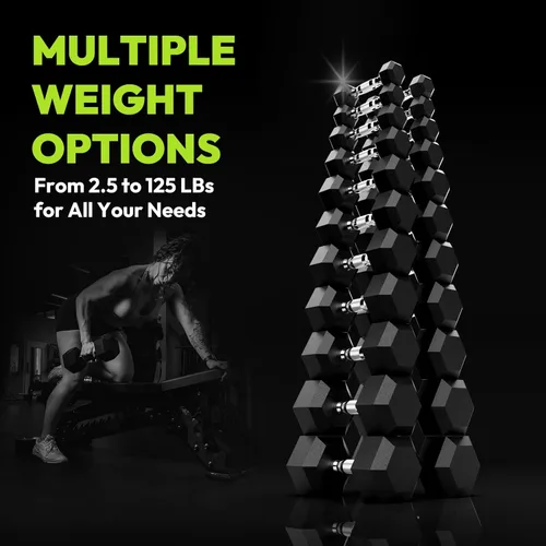 Miniatura 7 de HANDBODE Juego de 2 mancuernas hexagonales de 2.5 a 65 libras con revestimiento de goma, mancuernas para ejercicio y fitness, peso de mano