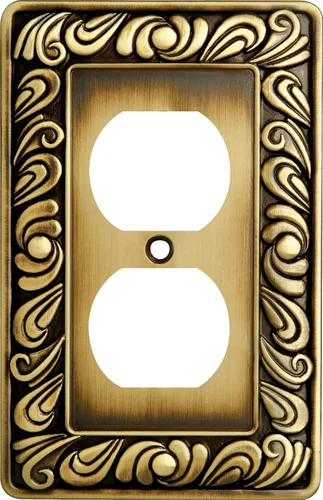 Miniatura 7 de Franklin Brass Paisley (3-Pack) Cubiertas de salida Latón antiguo pulido Placa de pared de 1 banda Placas de interruptor dúplex únicas de protección