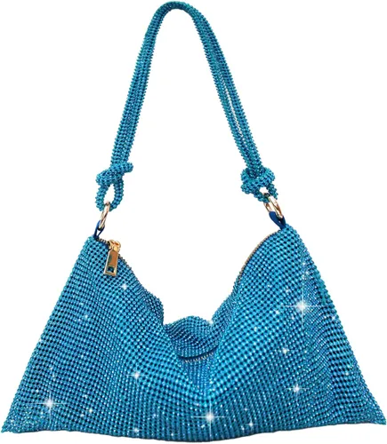Bolso Hobo plateado con diamantes de imitación, bolso de noche negro brillante para mujer, fiesta de graduación, boda