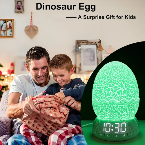 Miniatura 8 de Reloj despertador de huevo de dinosaurio mejorado/reloj digital con luz nocturna, temporizador de 20 sonidos relajantes ayuda a dormir/altavoz