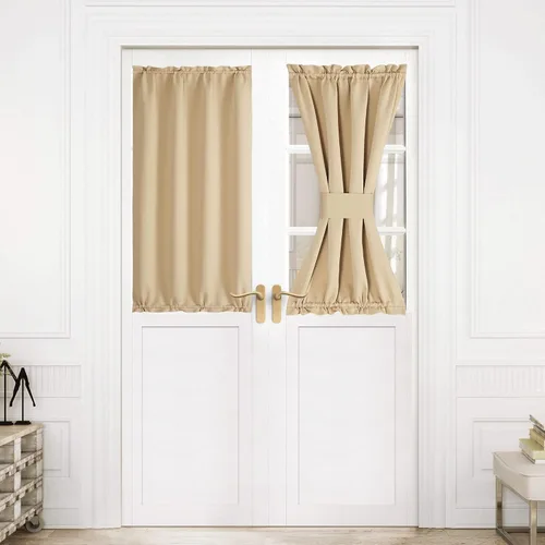 Miniatura 287 de NICETOWN Cortinas opacas unicolor con aislamiento térmico para puerta francesa, granja, oscurecimiento de habitación, puertas y ventanas de Marrón