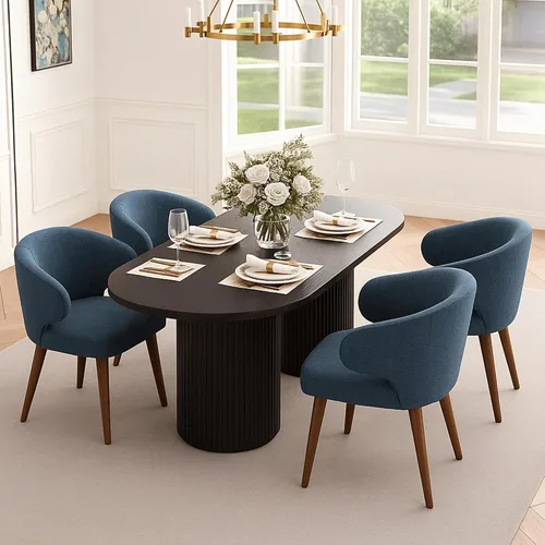 Miniatura 3 de HNY Juego de 2 sillas de comedor modernas de mediados de siglo, sillas de comedor tapizadas con respaldo de ala, sillas laterales de lino con patas