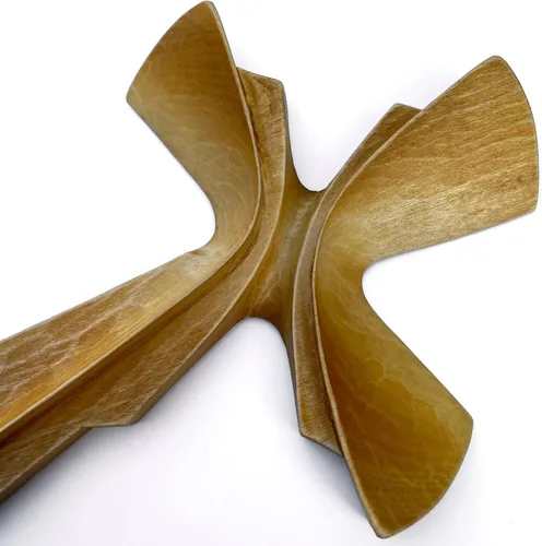 Miniatura 9 de Cruz tallada a mano de madera para decoración de pared, arte de pared de crucifijo grande hecho a mano (11.81 pulgadas, verde)