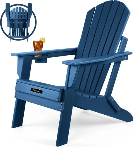 Miniatura 18 de FUNBERRY Silla plegable Adirondack, sillas de hoguera de HDPE para todo tipo de clima con portavasos para exteriores HDPE All Weather