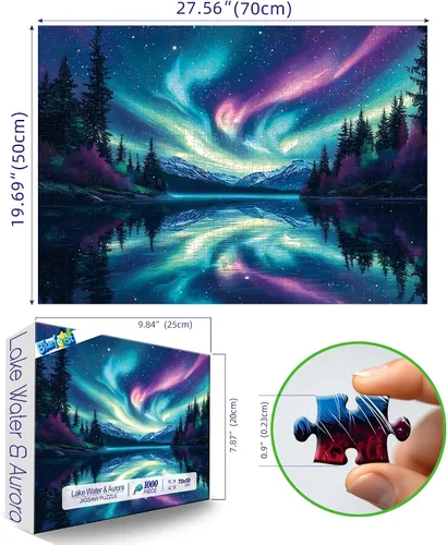 Miniatura 2 de Blueforest Rompecabezas de 1000 piezas para adultos, el agua del lago y la aurora ártica para adultos, rompecabezas de arte difícil, para regalos