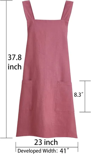 Miniatura 4 de Delantal de lino y algodón suave para mujer, delantal cruzado sin ataduras con bolsillos, ideal para floristería y cocina Rojo vino