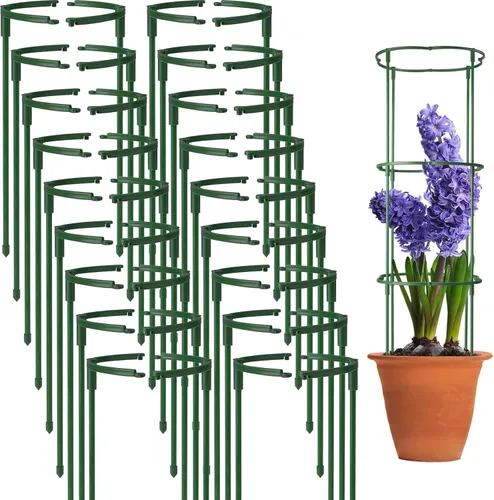 Miniatura 9 de Paquete de 12 estacas de soporte para plantas semicirculares, soporte apilable de 3 niveles para flores de jardín, estacas para plantas