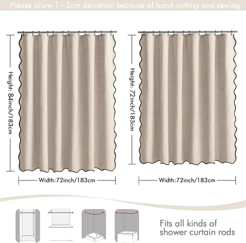 Miniatura 6 de MIULEE Cortina de ducha festoneada de lino texturizado con 12 ganchos de metal, bonita cortina de ducha de tela gruesa resistente, lavable, Negro
